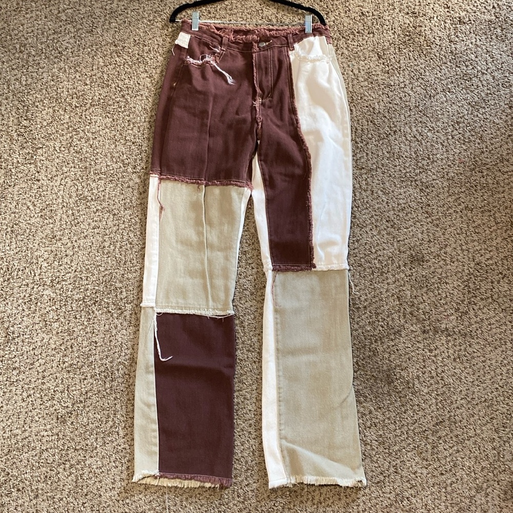 High Waisted Slant Pocket Spliced Jeans